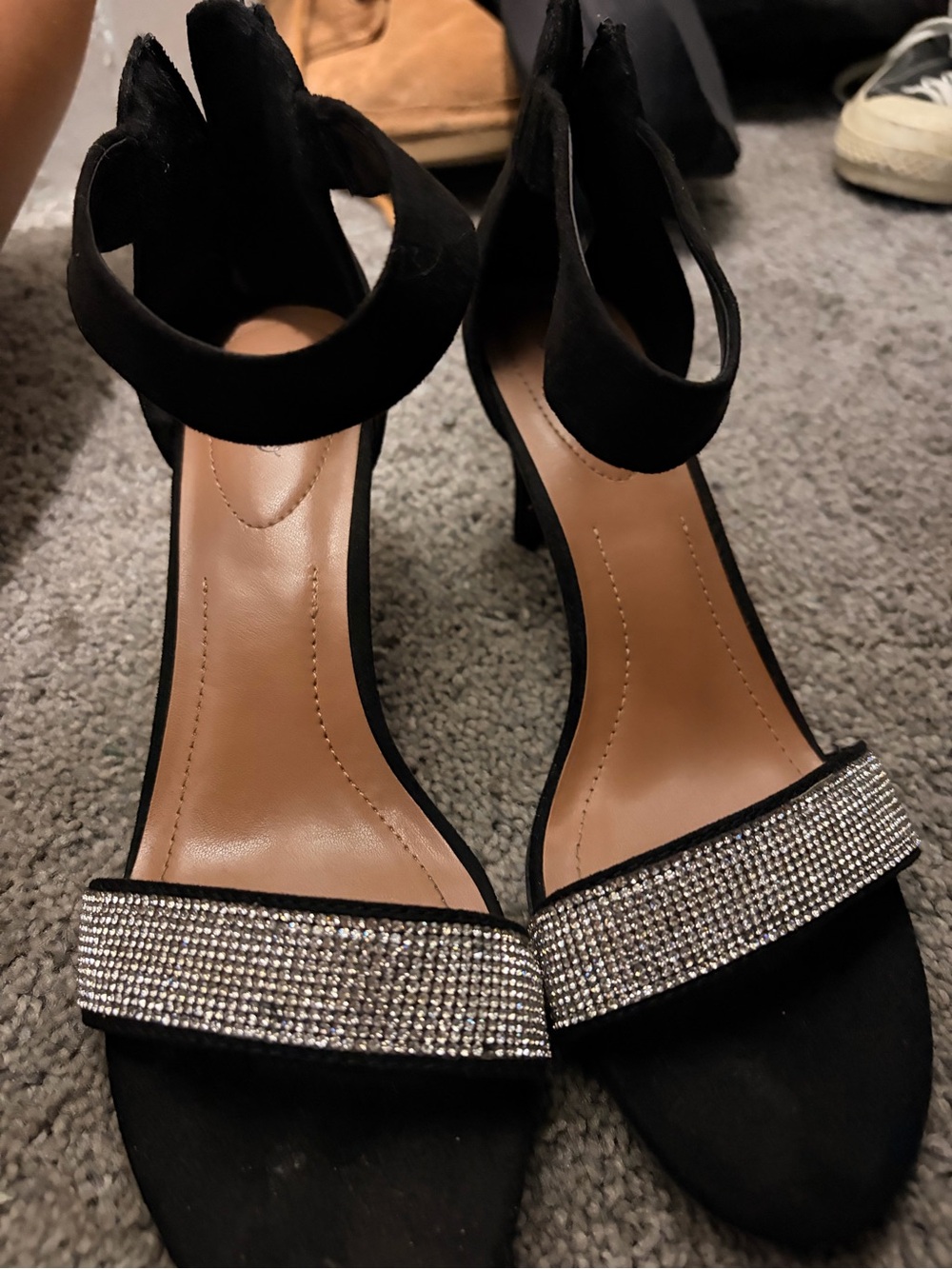 Black Ankle-Strap Heels with Rhinestone Band